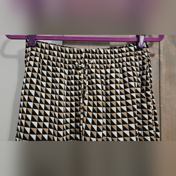 H&M Twill Satin Drawstring Wide Leg Patterened Trouser In Beige/black. Size SM - Picture 10 of 16